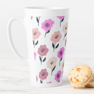Caneca De Café Latte Padrão Floral Vibrante