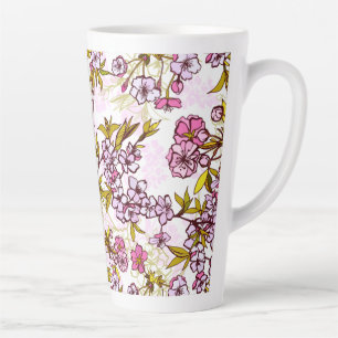 Caneca De Café Latte Padrão florescente de cerejeira 