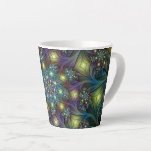 Caneca De Café Latte Padrão frontal roxo azul-abstrato iluminado