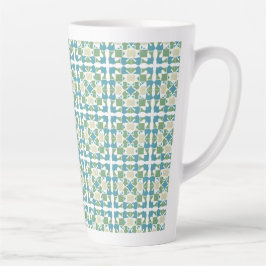 Caneca De Café Latte Padrão Geométrico Abstrato em Verde e Azul