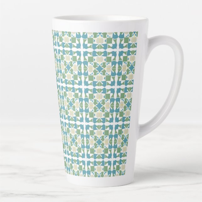 Caneca De Café Latte Padrão Geométrico Abstrato em Verde e Azul (Direita)