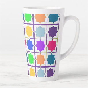 Caneca De Café Latte Padrão Geométrico Abstrato Vibrante em Cores Inten