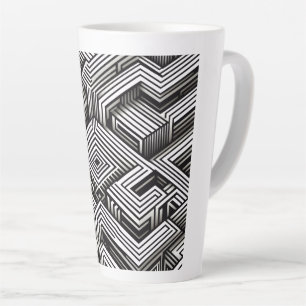 Caneca De Café Latte Padrão Geométrico Monocromático Abstrato Moderno e