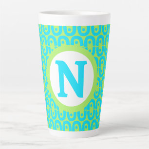 Caneca De Café Latte Padrão Geométrico Turquesa e Verde Lima