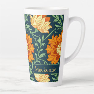 Caneca De Café Latte Padrão Inspirado em William Morris Flor Laranja