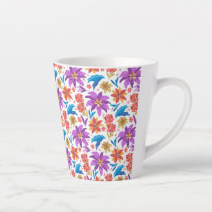 Caneca De Café Latte Padrão Inverso Exótico Colorido à Mão - 70703