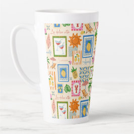 Caneca De Café Latte Padrão Mediterrâneo de Verão da Costa Amalfitana 