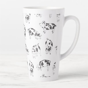 Caneca De Café Latte Padrão Minimalista de Linha de Porco Cottagecore V