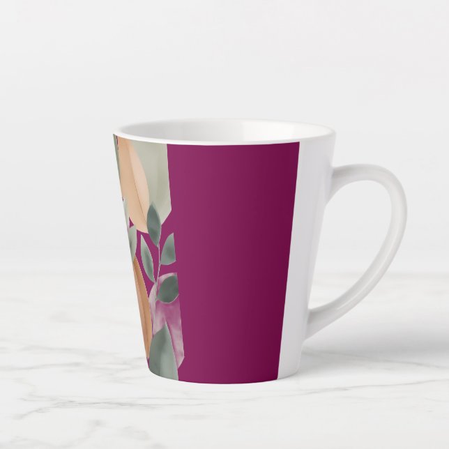 Caneca De Café Latte Padrão Mínimo de Folhas Botânicas (Direita)