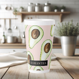 Caneca De Café Latte Padrão Moderno Rosa E Verde Avocado Com Nome
