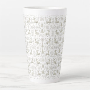 Caneca De Café Latte Padrão natalino moderno rústico, prata/branco