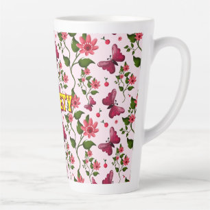 Caneca De Café Latte Padrão personalizado de borboleta floral 