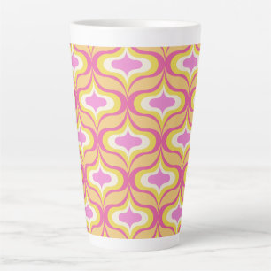 Caneca De Café Latte Padrão Retro Laranja Rosa Branco
