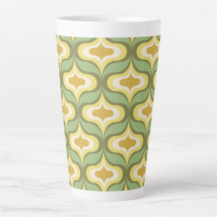 Caneca De Café Latte Padrão Retro Verde Branco Bege