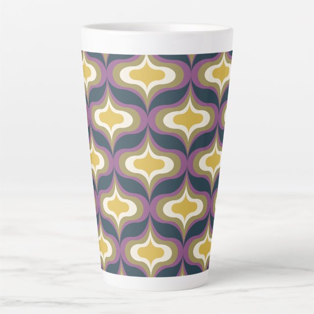 Caneca De Café Latte Padrão Retro Verde Naval Amarelo Branco (Frente)