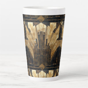 Caneca De Café Latte Padrão Retroativo Elegante Preto Dourado da Arte D