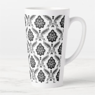 Caneca De Café Latte Padrão Rococó Damask Cinza Preto Branco