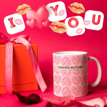 Padrão Romântico Vermelho e Coração Cor-de-Rosa De