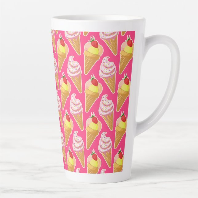 Caneca De Café Latte Padrão rosa Kawaii com sorvete de morango (Direita)