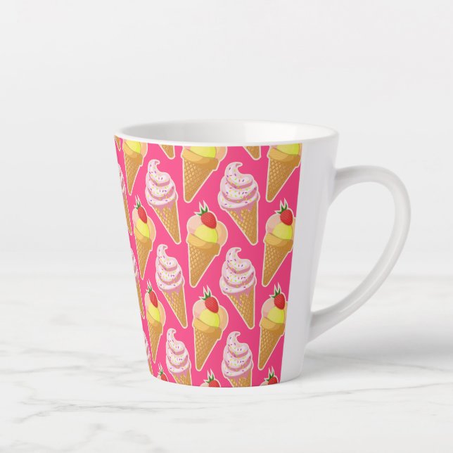 Caneca De Café Latte Padrão rosa Kawaii com sorvete de morango (Direita)