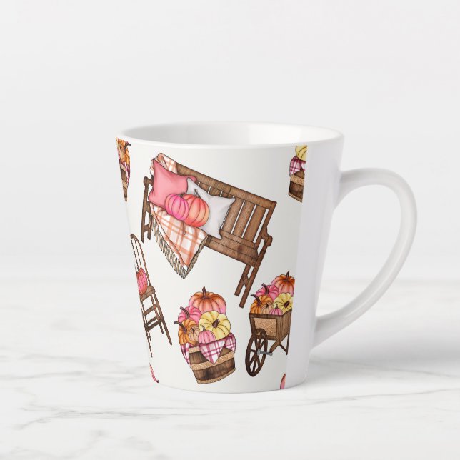 Caneca De Café Latte Padrão Rustic Pumpkin Rosa (Direita)