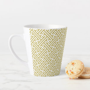 Caneca De Café Latte Padrão Sayagata, Japonês, Dourado e Branco