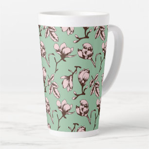 Caneca De Café Latte Padrão sem costura com botões de flores de primave