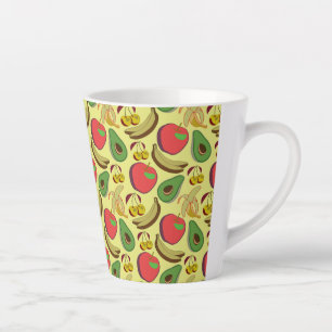 Caneca De Café Latte Padrão sem costura de fruta tropical colorida