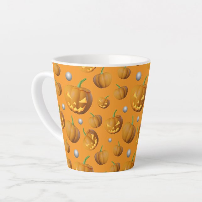 Caneca De Café Latte Padrão Spooky 3D Jack O'Lantern & Pumpkin (Ângulo esquerdo)