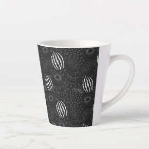 Caneca De Café Latte Padrão uniforme em fruta preto e branco Tropical