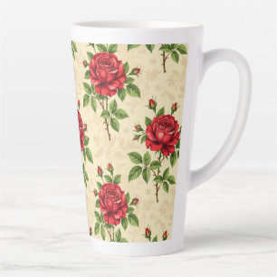 Caneca De Café Latte Padrão vintage de rosa vermelha