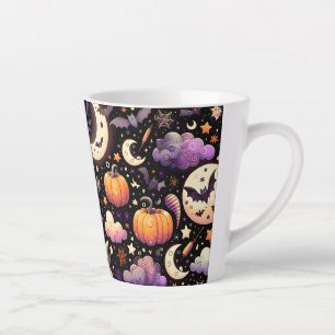Caneca De Café Latte Padrão Whimsical Halloween Night Sky