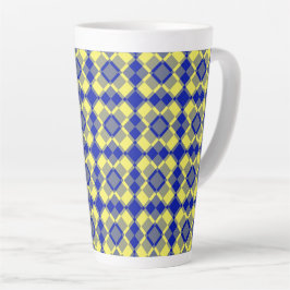 Caneca De Café Latte Padrão Xadrez Argyle Azul Amarelo