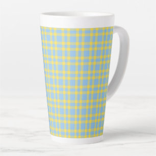 Caneca De Café Latte Padrão Xadrez Azul Amarelo