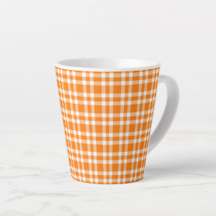 Caneca De Café Latte Padrão Xadrez Laranja Branco