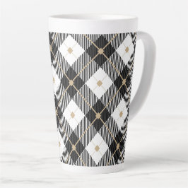 Caneca De Café Latte Padrão Xadrez Preto e Branco Lumberjack