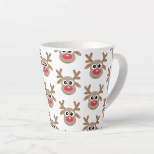 Caneca De Café Latte Padrões de desenho de renas de Natal giro e branco