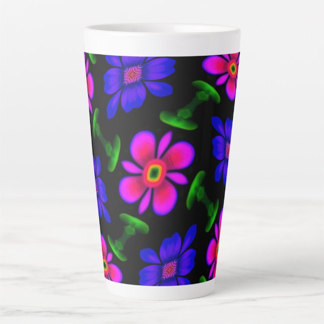 Caneca De Café Latte Padrões de flores rosa adoráveis (Frente)