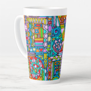 Caneca De Café Latte Padrões De Mão E Digitalmente Pintados Art 53°