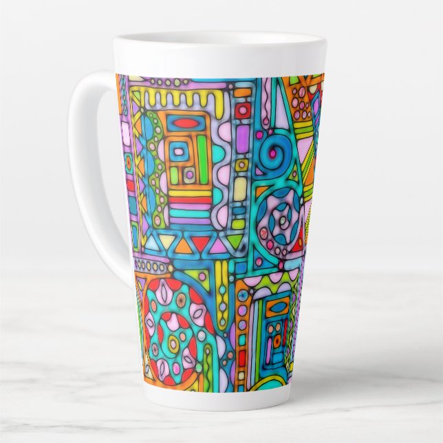 Caneca De Café Latte Padrões De Mão E Digitalmente Pintados Art 53° (Ângulo esquerdo)
