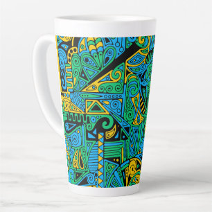 Caneca De Café Latte Padrões De Mão E Digitalmente Pintados Artigo 21º