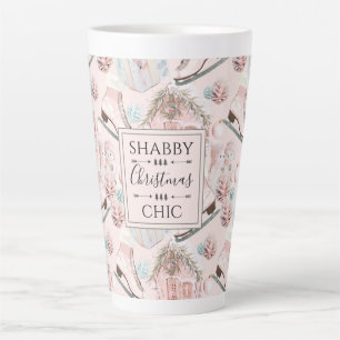 Caneca De Café Latte Padrões de Natal Rosa-Chique Adoráveis