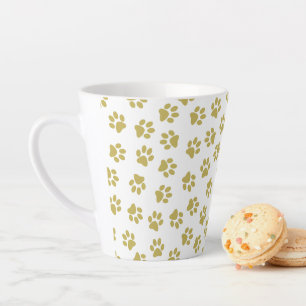 Caneca De Café Latte Padrões De Patas, Pistas De Cães, Pistas Verdes
