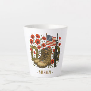 Caneca De Café Latte Pai Patriótico - Bandeira dos EUA com Boots Combat