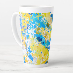 Caneca De Café Latte Paint Splatter Blue e amarelo