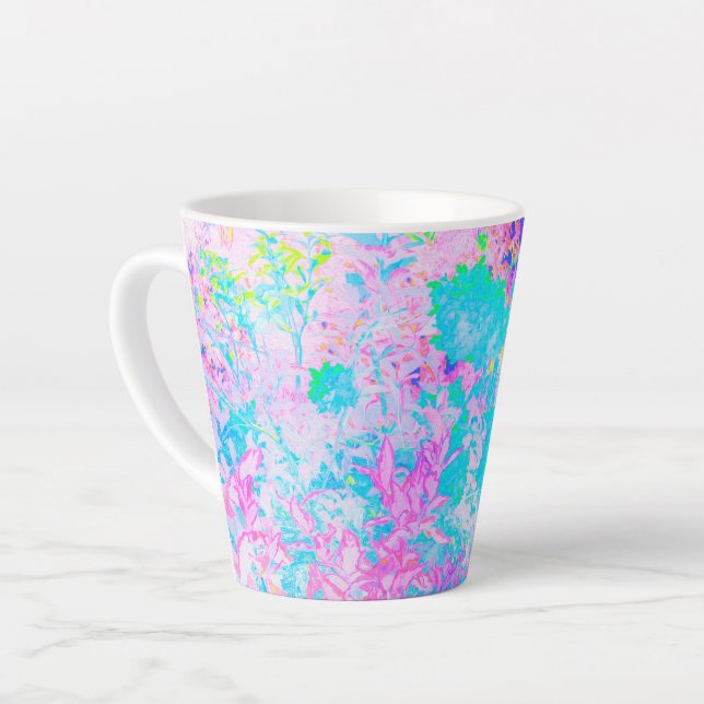 Caneca De Café Latte Paisagem Azul Aqua e Rosa Quente (Ângulo esquerdo)