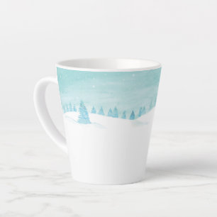 Caneca De Café Latte Paisagem Da Floresta De Inverno De Neve Com Árvore