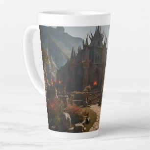Caneca De Café Latte Paisagem de Montanha do Castelo Medieval