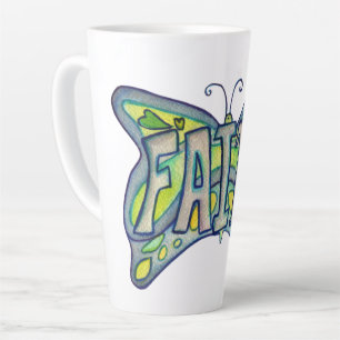Caneca De Café Latte Palavra de Fé Arte Azul Borboleta Wings Latte Mug