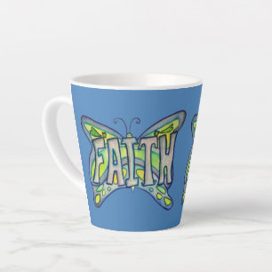 Caneca De Café Latte Palavra de Fé Arte Azul Borboleta Wings Latte Mug